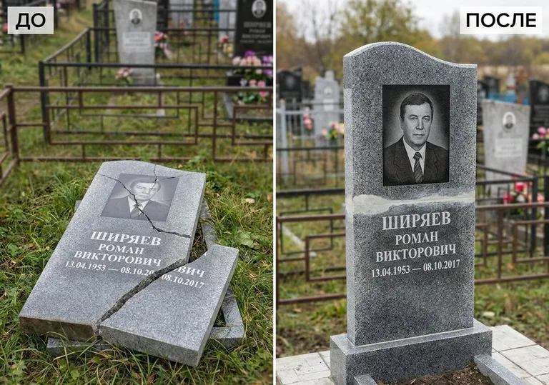 Обновление золочёных букв на граните: до и после в Екатеринбурге