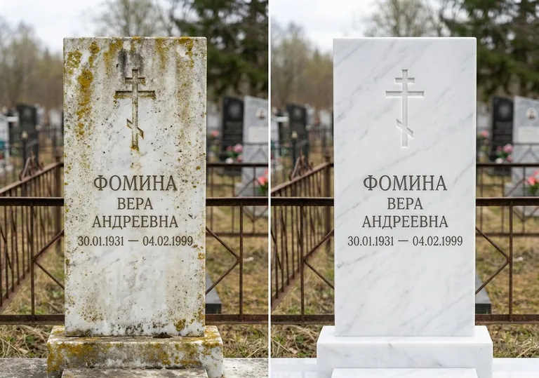 Восстановление мраморного памятника от желтизны и налёта в Екатеринбурге