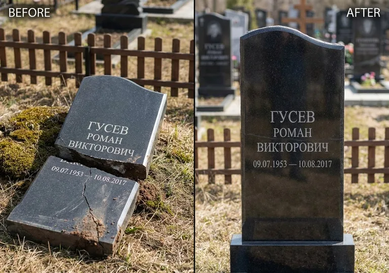 Склейка расколотого памятника: до и после в Екатеринбурге