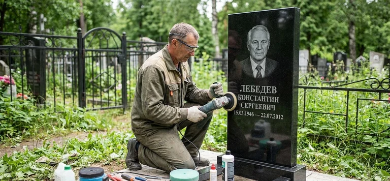 Реставрация памятника в Екатеринбурге — восстановление гранита, заделка трещин и обновление надписей на кладбище