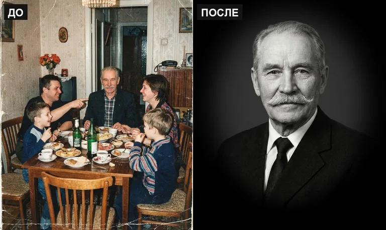 Ретушь фото на памятник — выделение из группового: до и после в Екатеринбурге