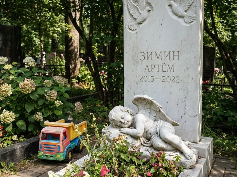 Спящий ангелочек на детском памятнике в Екатеринбурге