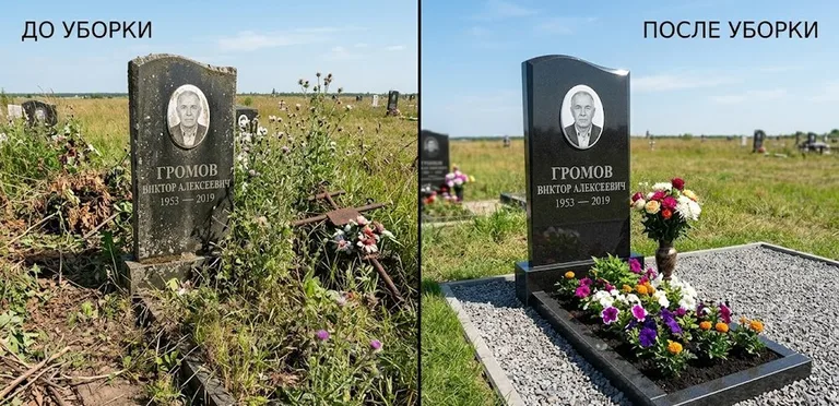 Уборка участка с обелиском до и после в Екатеринбурге
