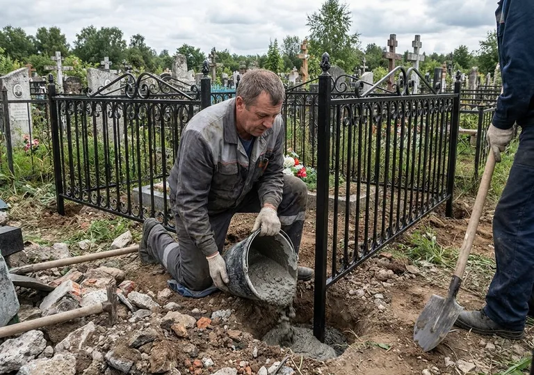 Установка ограды бетонированием ножек в грунт в Екатеринбурге