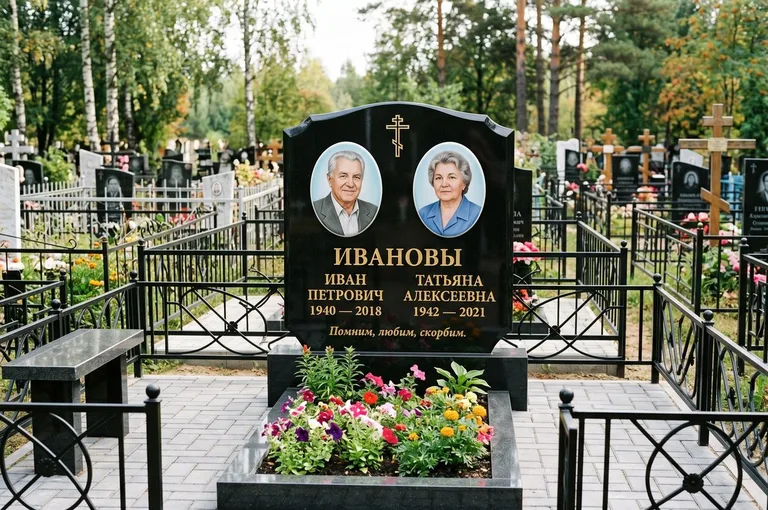Двойной памятник с оградой и благоустройством в Екатеринбурге