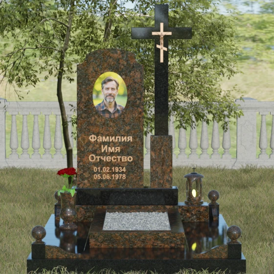 Арочная стела с высоким крестом, гранит Дымовский, вид 2