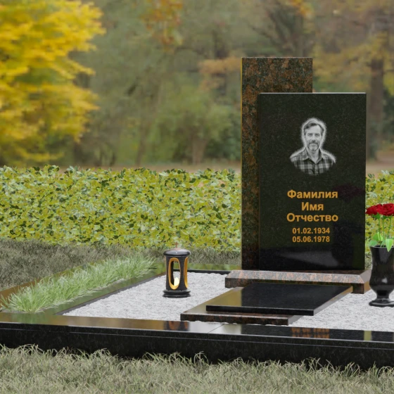 Вертикальный гранитный памятник с православным крестом, гранит Габбро-диабаз, вид 4