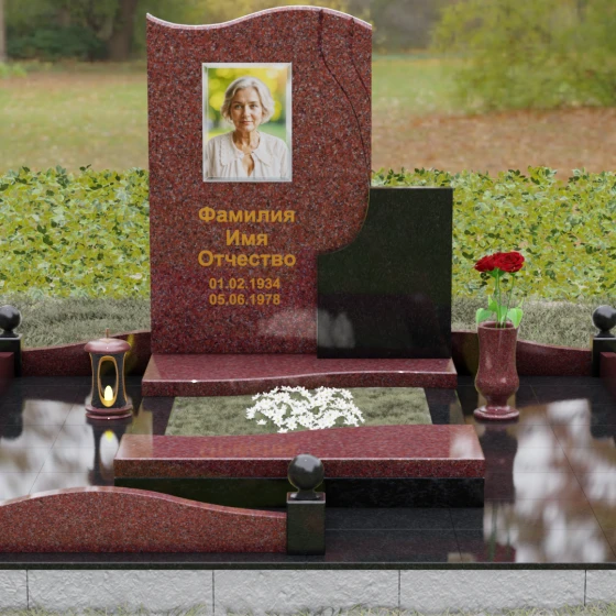 Комбинированный памятник из гранита с драпировкой, гранит Лезниковский, вид 2