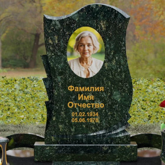 Вертикальная стела из Гранита с каскадной резьбой, гранит Балтик грин