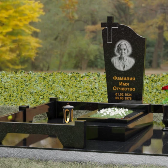 Мемориальный ансамбль из Гранита с крестом, гранит Габбро-диабаз, вид 4