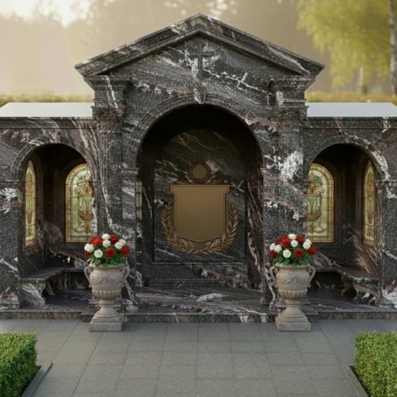 Горизонтальный памятник-храм с арками, гранит амфиболит