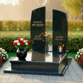 Элитный католический памятник на двоих из гранита и стекла - ПН237