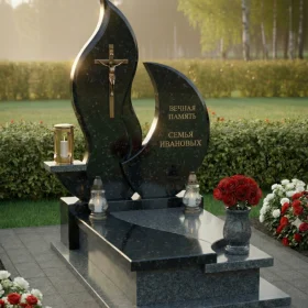 Гранитный православный вертикальный памятник с крестом - ПН239