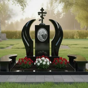 Элитный Гранитный православный памятник на двоих с крестом - ПН382