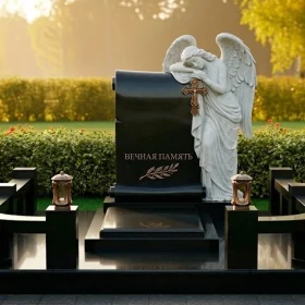 Вертикальный Гранитный или мраморный памятник с крестом - ПН393