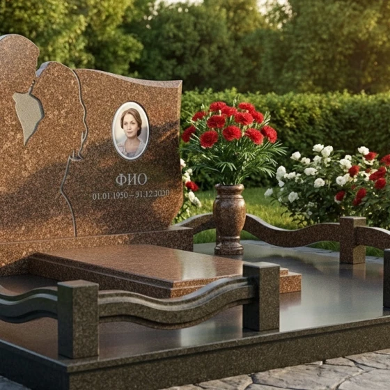 Элитный памятник-облако с контрастными волнами, гранит Дымовский