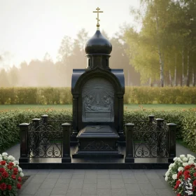 Вертикальный Гранитный православный памятник с комплексом - ПН531