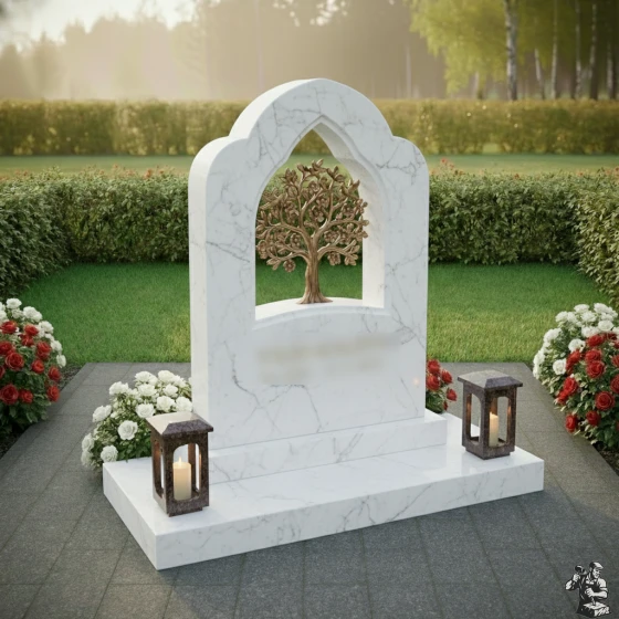Памятник-арка с Древом Жизни и птицами, мрамор Тассос