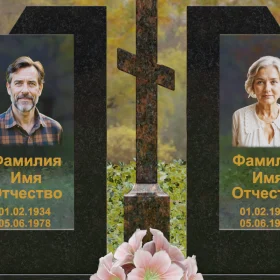 Православный комбинированный памятник со стеклом - П246