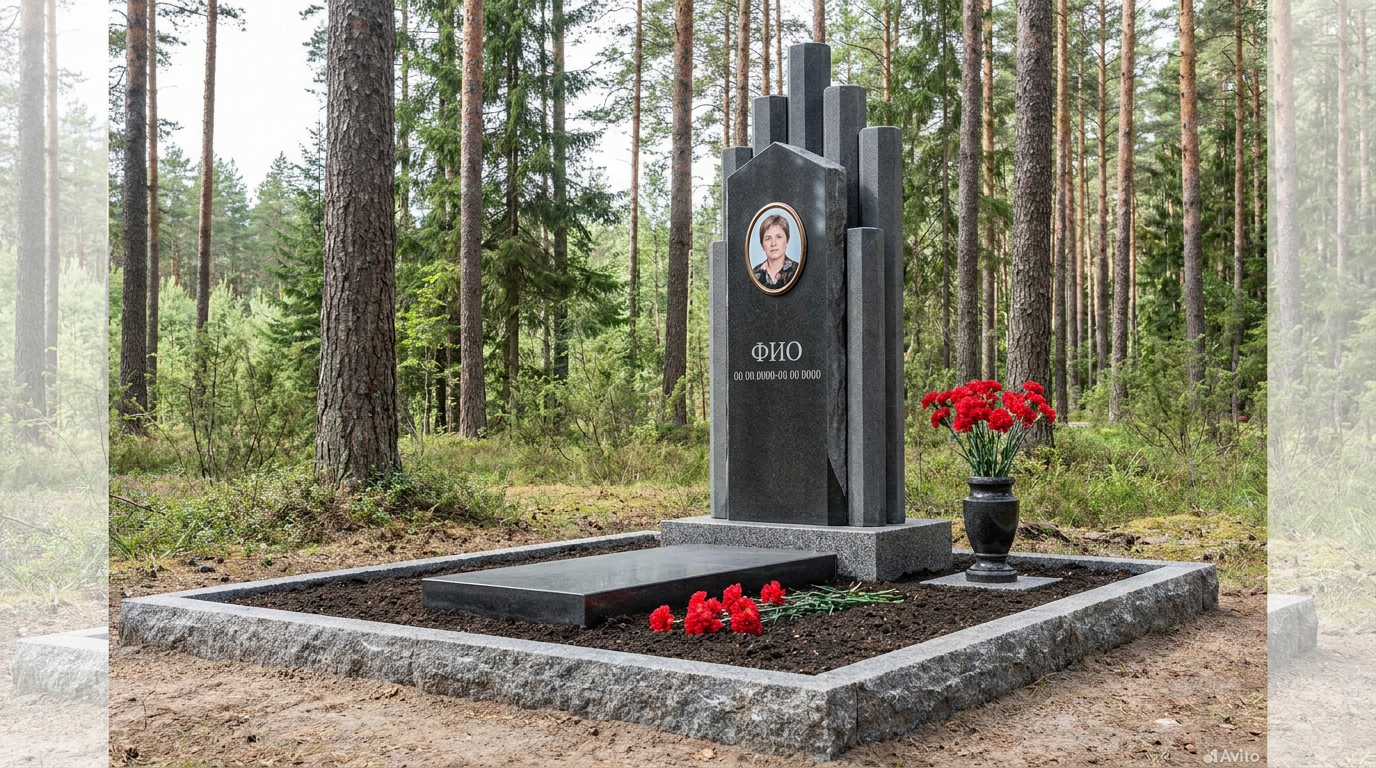 Пример дизайна: Базальтовый памятник со скульптурой в полный рост