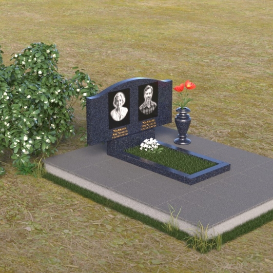 Фигурный памятник с вырезанным цветком, гранит Блю Перл, вид 2