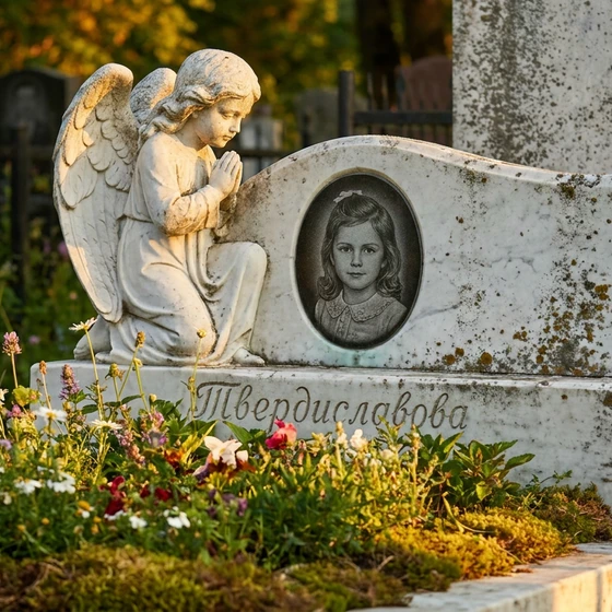 Детский памятник с молящимся ангелом