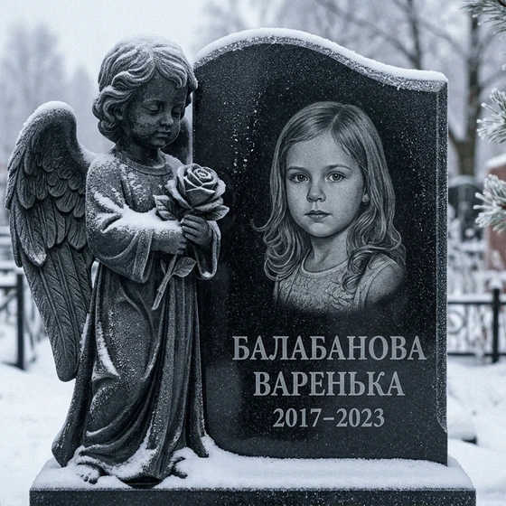 Детский памятник с ангелочком и розой