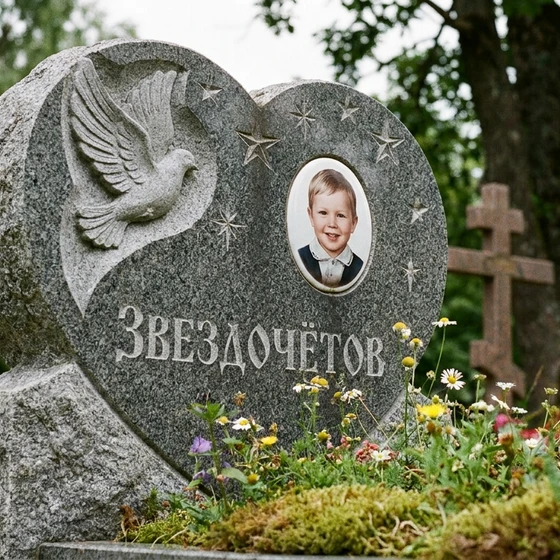 Детский памятник с сердцем и звёздами