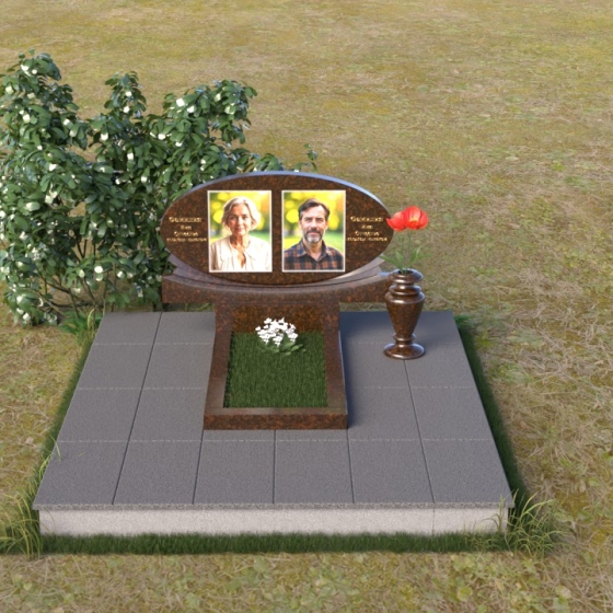 Гранитный овальный памятник с постаментом, гранит Дымовский, вид 3