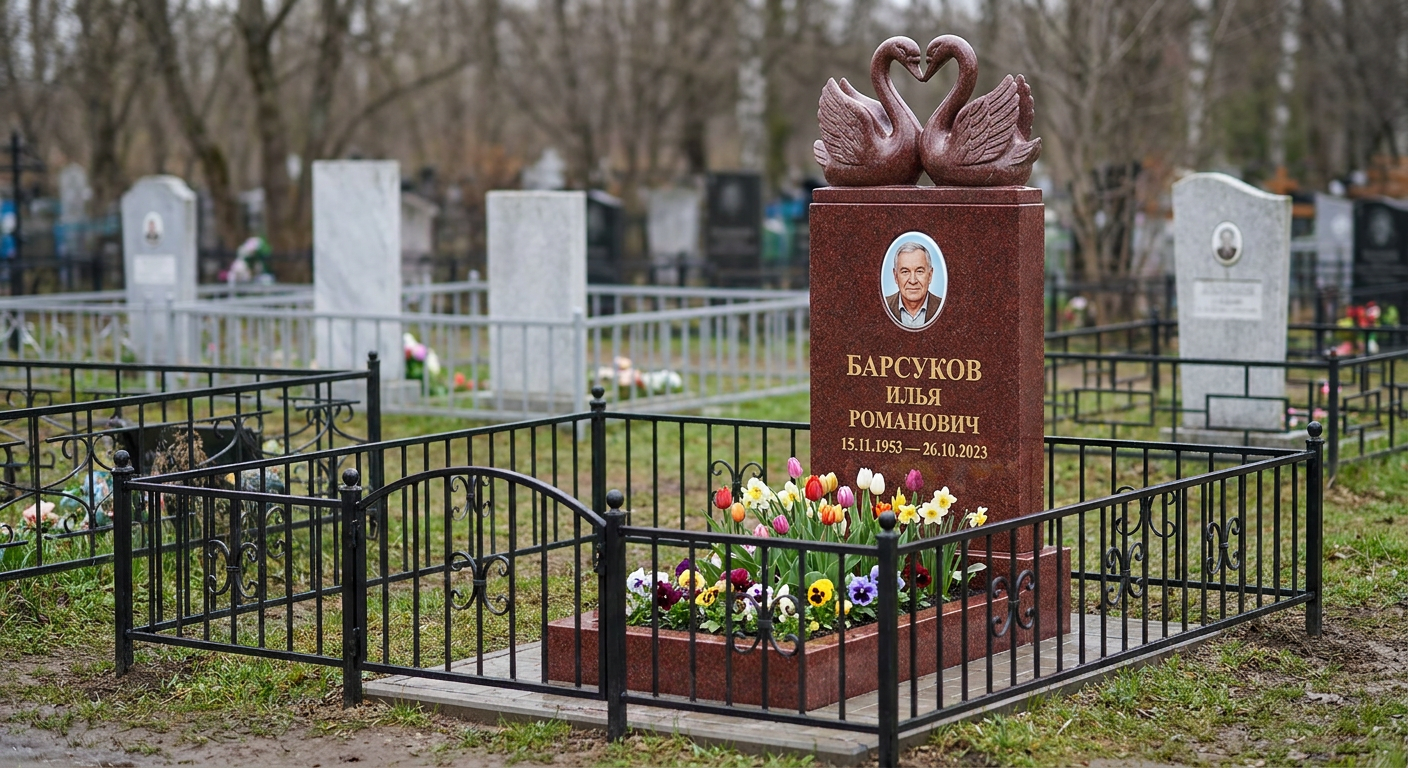 Пример дизайна: Памятник с парой лебедей из лезниковского гранита