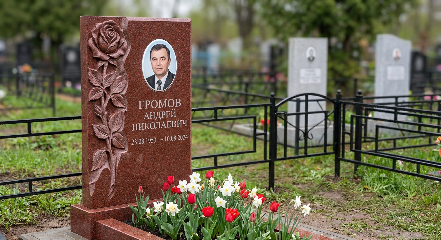 Пример дизайна: Памятник с розой из красного лезниковского гранита с портретом