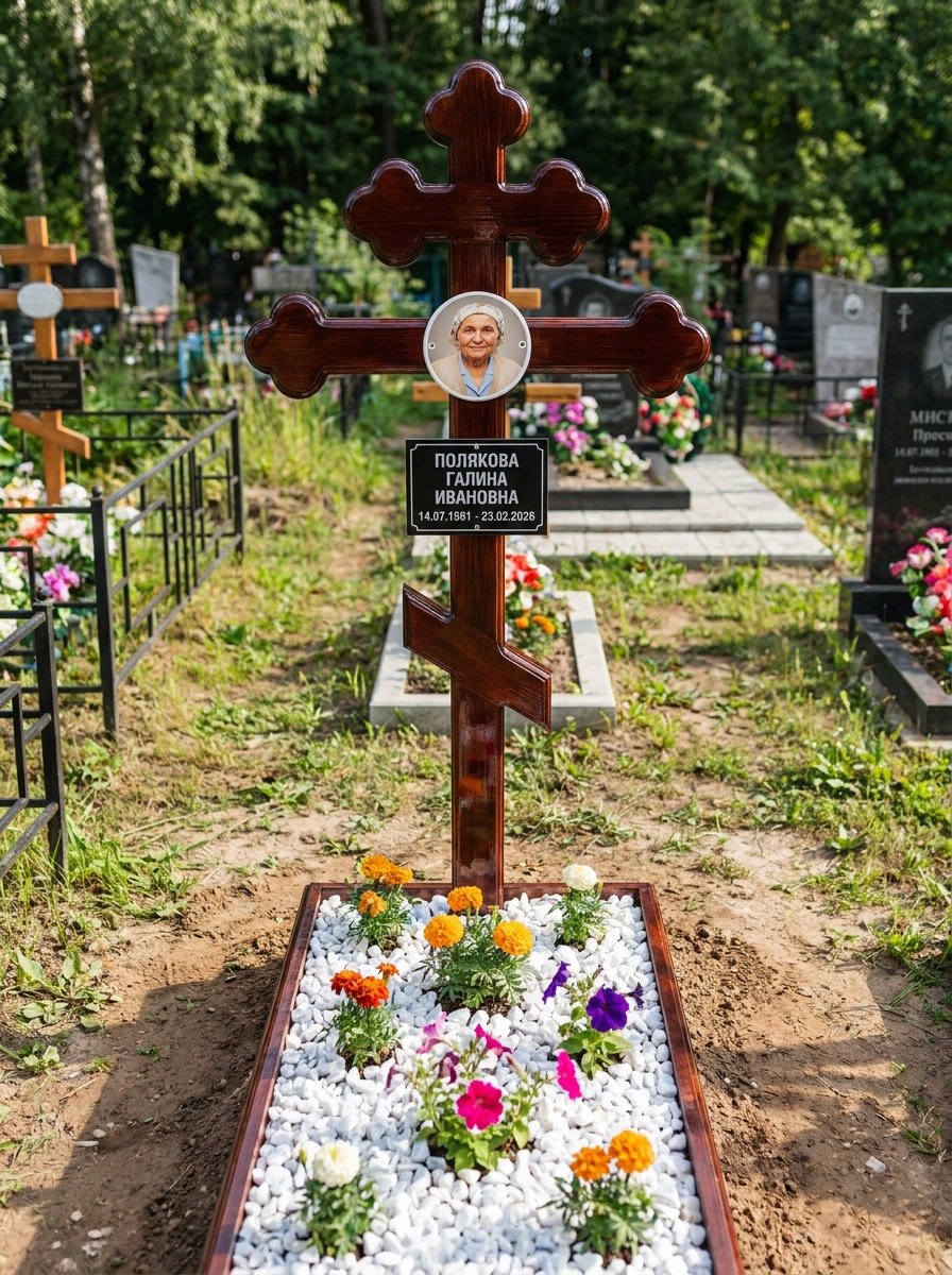 Портрет на памятнике в Екатеринбурге — Цветной портрет на овале 130×180 мм — на деревянный крест